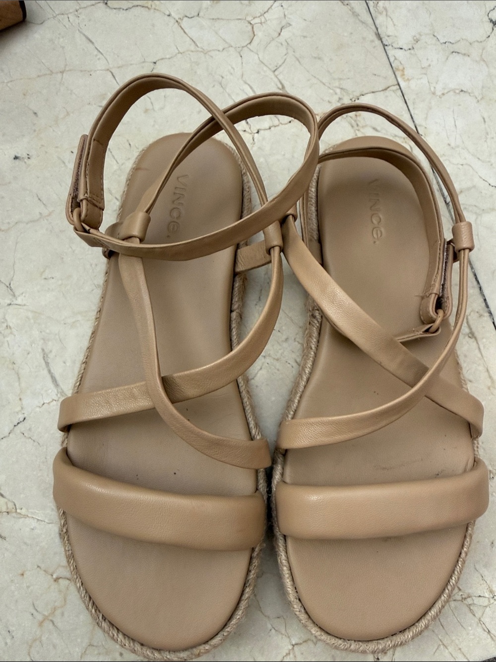 Vince Nude Leather Strappy Espadrille Sandals